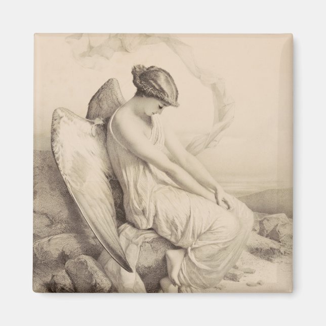 Christian angel sitting on a stone magnet (Front)