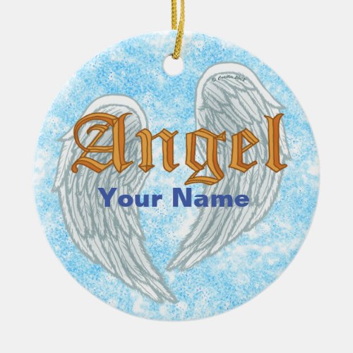 Christian Angel Wings custom name    Ceramic Ornament