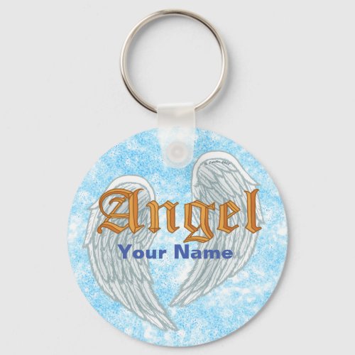 Christian Angel Wings custom name  Keychain