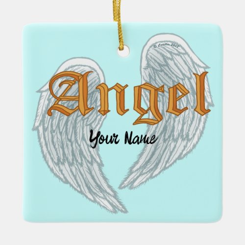 Christian Angel Wings custom name square ornament