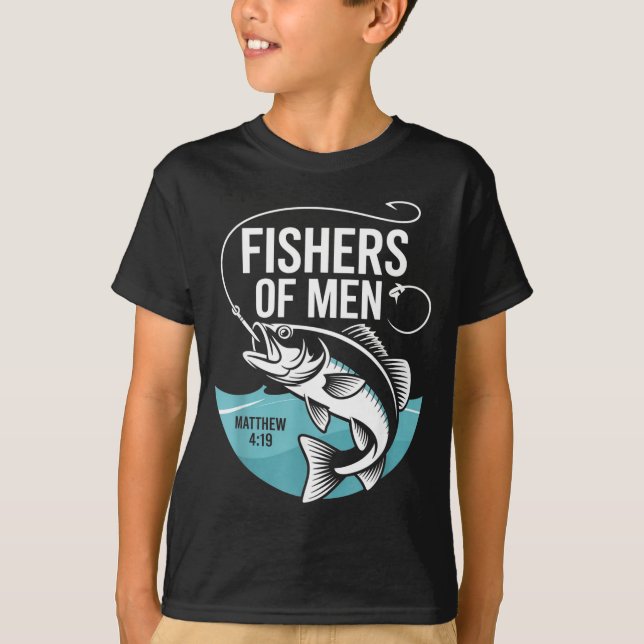 Christian Angler Fishers Of Men Matthew 4 19 Verse T-Shirt (Front)