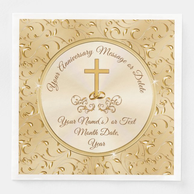 Christian Anniversary Napkins with Gold Cross (Front)