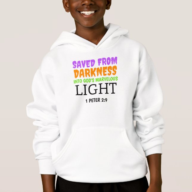 Christian Anti Halloween SAVED FROM DARKNESS Kids Hoodie (Front)