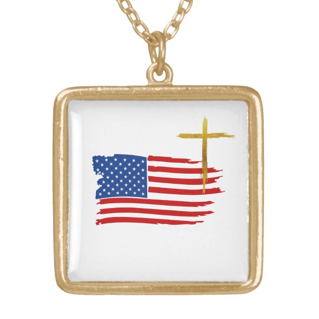 *~* Christian AP16 Veteran Patriotic Military Gold Plated Necklace (Front)