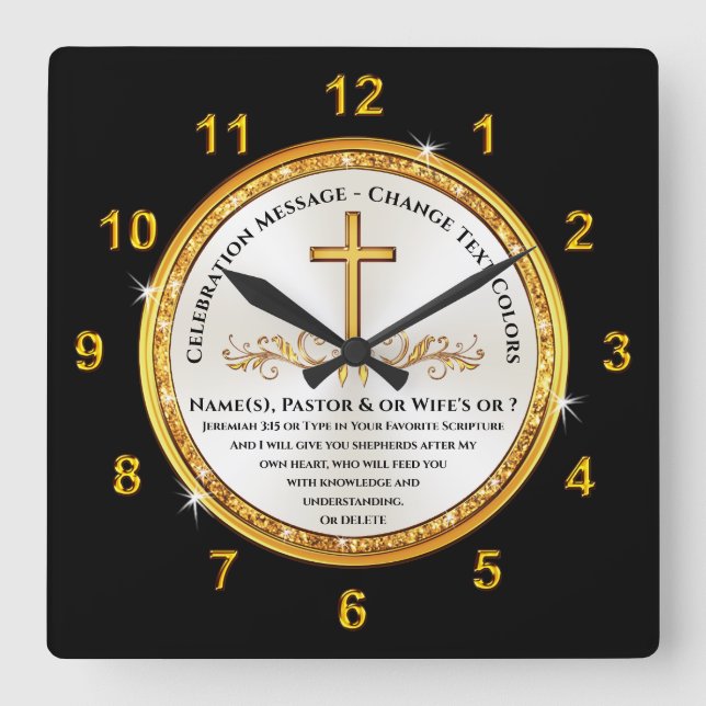 Christian Appreciation Gifts for Pastor and Wife,  Square Wall Clock (Front)
