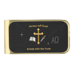 Christian Army of God Gold Finish Money Clip