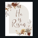 Christian Art Easter He is Risen  Poster<br><div class="desc">Looking for an elegant way to celebrate the resurrection of Jesus Christ? This Easter Art He Is Risen Quote Bible Verse Poster is a beautiful addition to any home or church. Featuring a timeless design with the powerful message "He is risen" in an elegant font. Whether you're looking for Christian...</div>