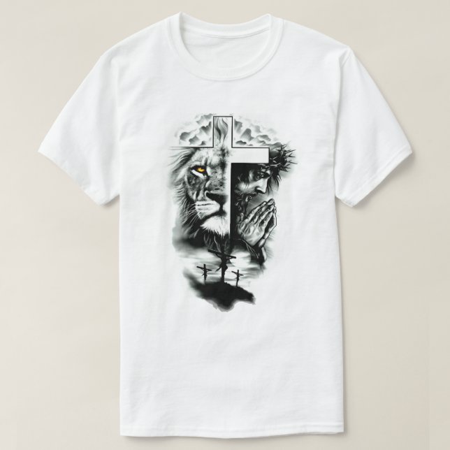 Christian Art-jesus the cross Lion of judah T-Shirt (Design Front)