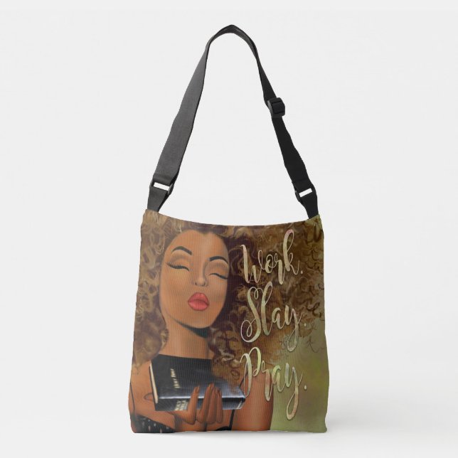 Christian Art Work Slay Pray Cross Body Tote Bag (Front)