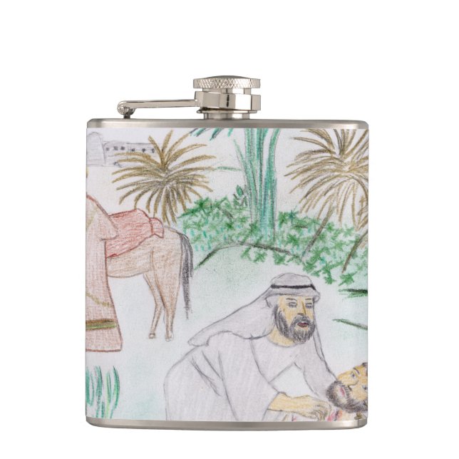 Christian Artwork The good Samaritan Flask (Front)