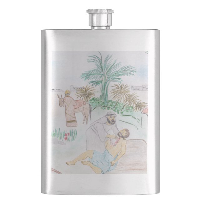 Christian Artwork The good Samaritan Flask (Front)