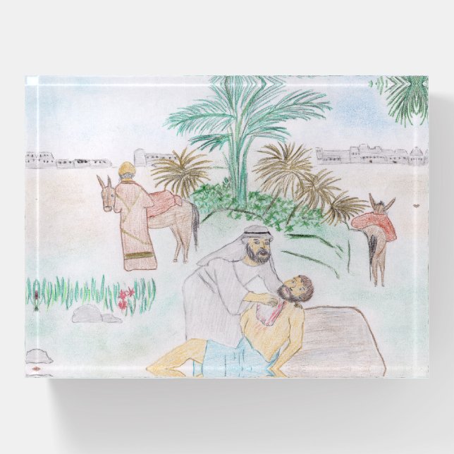 Christian Artwork The good Samaritan Paperweight (Front)