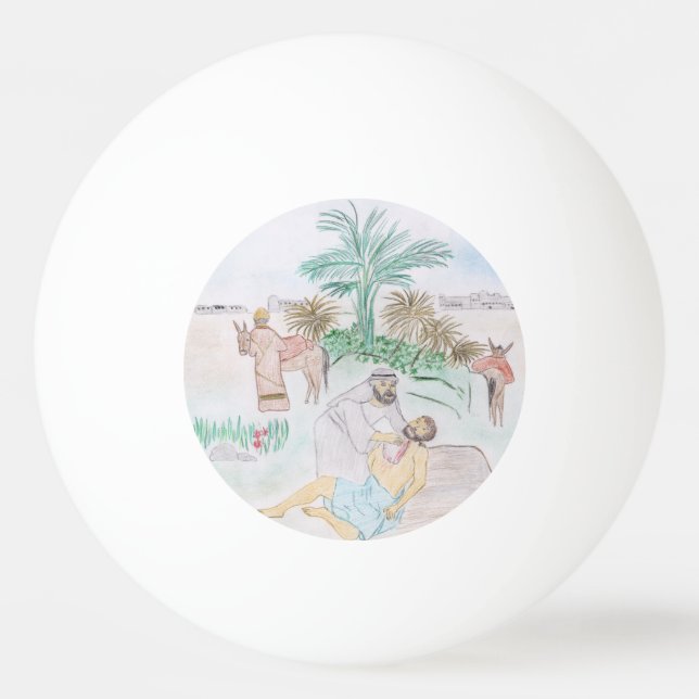 Christian Artwork The good Samaritan Ping Pong Ball (Front)