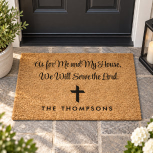 Christian As For Me and My House Verse Name Fiber Doormat