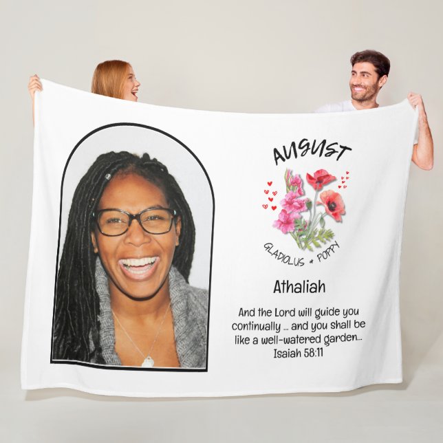 Christian AUGUST Birth Month Flower NAME PHOTO Fleece Blanket (In Situ)