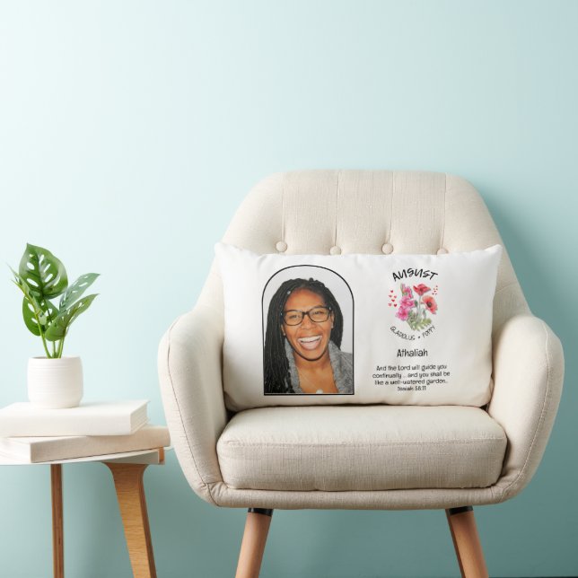 Christian AUGUST Birth Month Flower NAME PHOTO Lumbar Pillow (Chair)