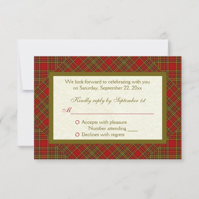 Christian Autumn Red Green Plaid RSVP Card (Front)