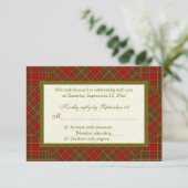 Christian Autumn Red Green Plaid RSVP Card (Standing Front)