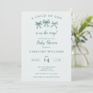 Christian Baby Coquette Bows Child of God Green Invitation