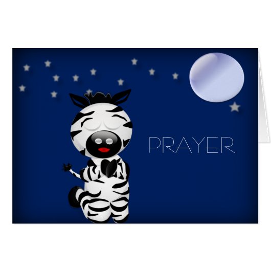 Christian Baby Zebra Praying at Night Card PRAYER (Front Horizontal)