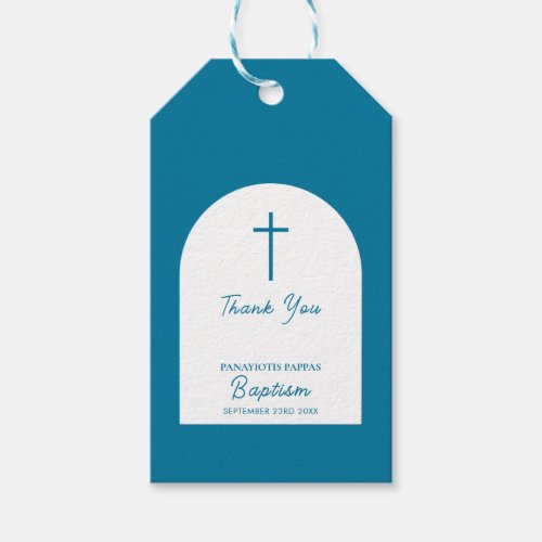 Christian Baptism Christening Boy Blue Arch  Gift Tags