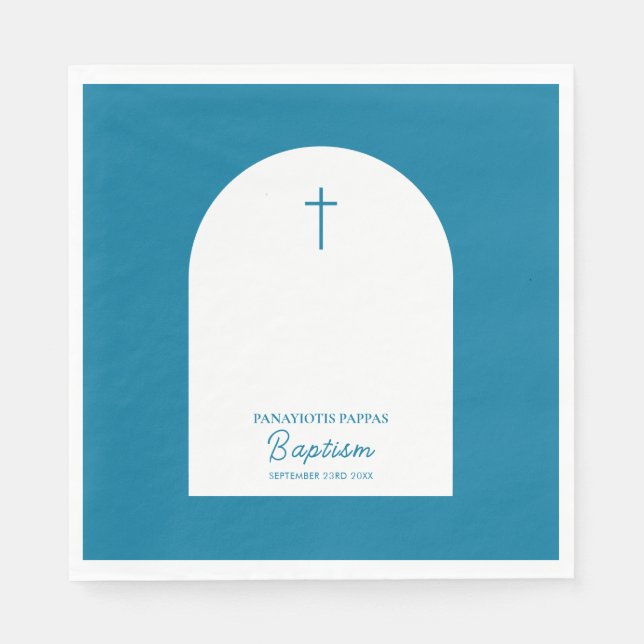 Christian Baptism Christening Boy Blue Arch Napkins (Front)
