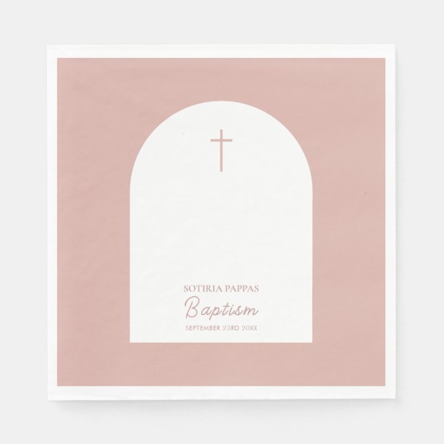 Christian Baptism Christening Girl Pink Arch Napkins (Front)
