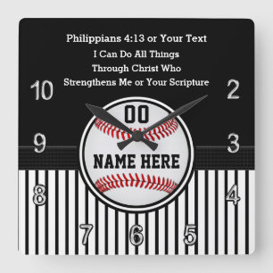 Christian Baseball Gifts with Baseball Bible Verse Square Wall Clock