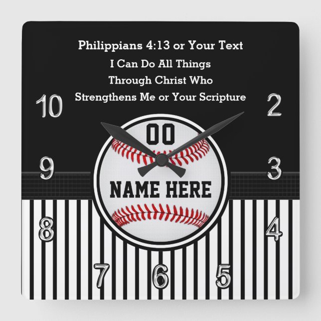Christian Baseball Gifts with Baseball Bible Verse Square Wall Clock (Front)