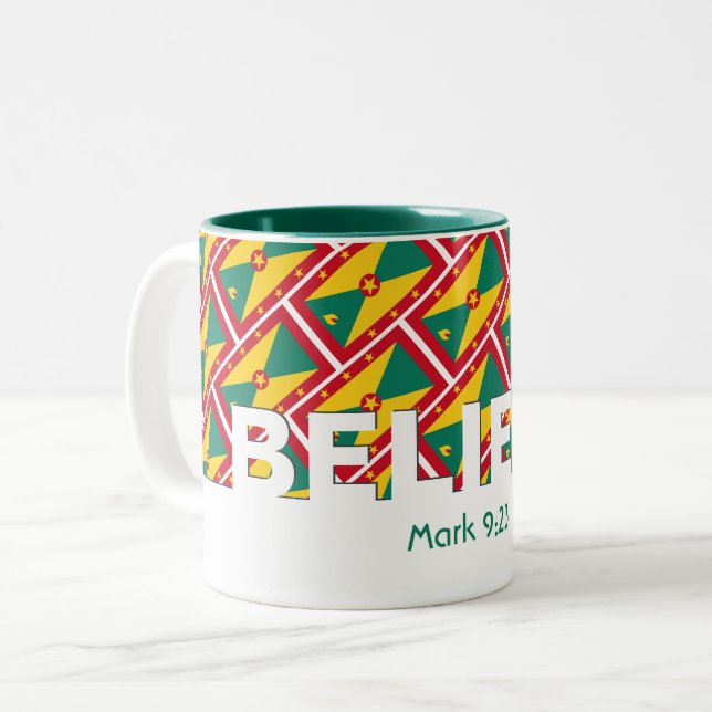 Christian BELIEVE Mark 9:23 GRENADA FLAG Custom Two-Tone Coffee Mug (Front Left)