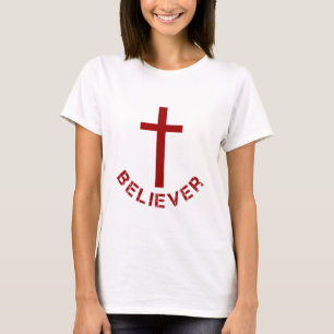 Christian Believer Red Cross and Text Design T-Shirt