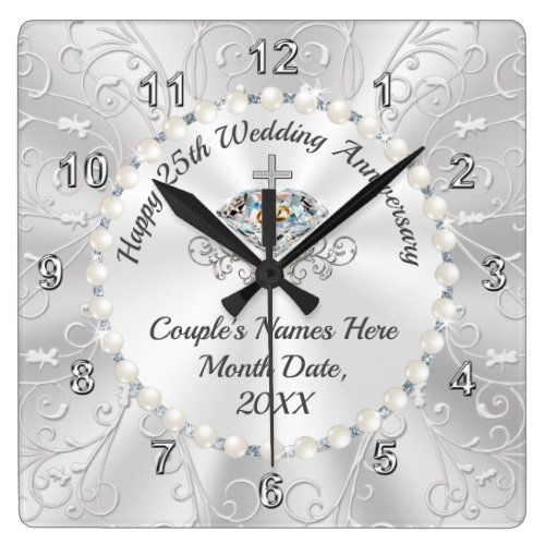 CHRISTIAN, Best Gift for 25th Wedding Anniversary Square Wall Clock