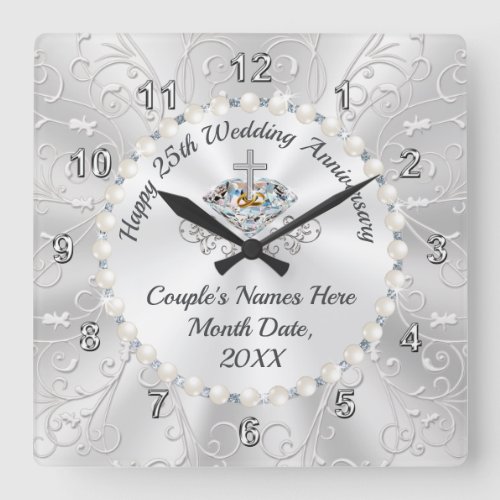 CHRISTIAN Best Gift for 25th Wedding Anniversary Square Wall Clock