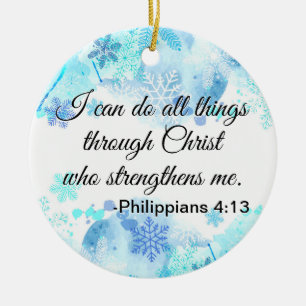 Christian Bible I Can Do All Things Quote Blue Ceramic Ornament