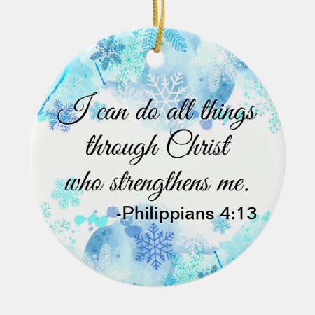 Christian Bible I Can Do All Things Quote Blue Ceramic Ornament