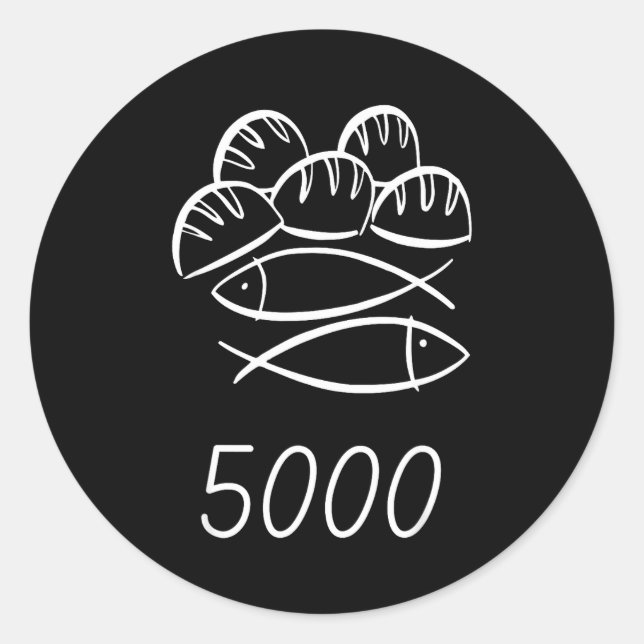 Christian Bible Jesus 2 Fishes 5 Breads Feed 5000  Classic Round Sticker (Front)