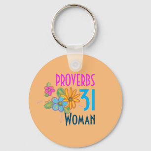Christian Bible Scripture Floral PROVERBS 31 Woman Keychain