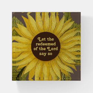 Christian Bible Sunflowers Yellow Brown Redeemed Paperweight
