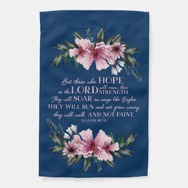 Christian Bible Verse Blush Pink Floral Garden Flag (Front)