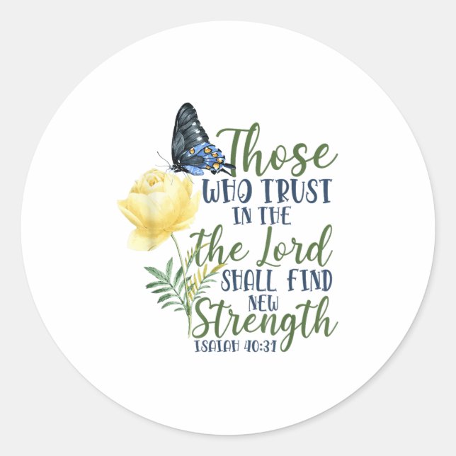 Christian Bible Verse Butterfly Rose Flower Isaiah Classic Round Sticker (Front)