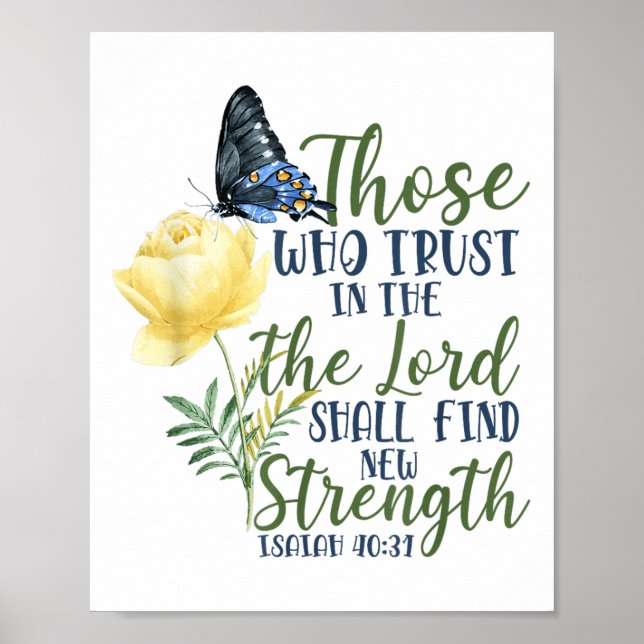 Christian Bible Verse Butterfly Rose Flower Isaiah Poster (Front)