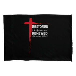 Christian Bible Verse Colossians 1:13-14 Cross Pillow Case