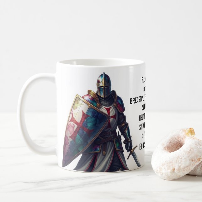 Christian Bible Verse Ephesians 6:10-18 Knight Coffee Mug (With Donut)