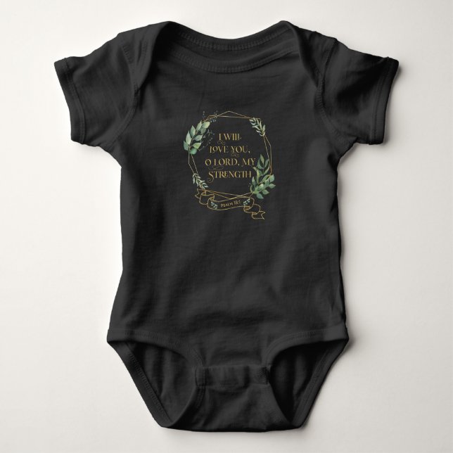 Christian Bible Verse Eucalyptus Leaves Baby Bodysuit (Front)