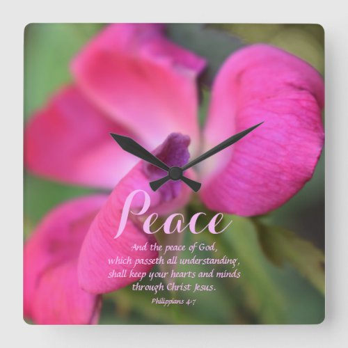 Christian Bible Verse Floral Square Wall Clock