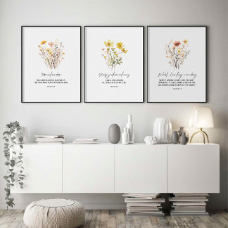 Christian Bible Verse Flowers Quotes Wall Art Sets