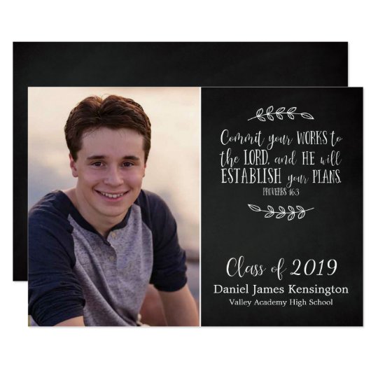 Christian Bible Verse Graduation Chalkboard Photo Invitation