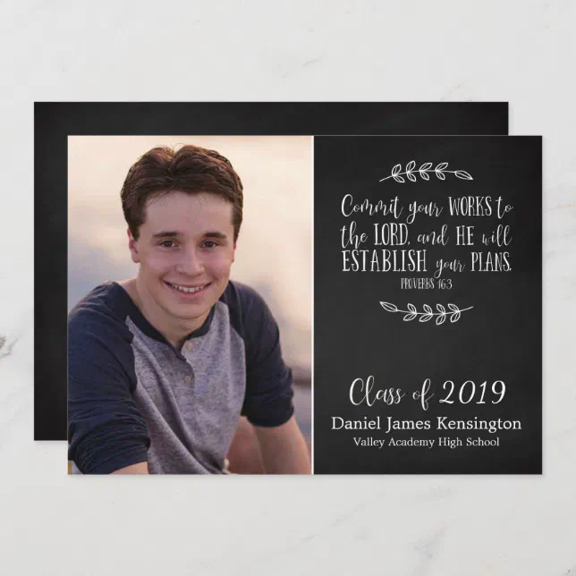 Christian Bible Verse Graduation Chalkboard Photo Invitation 