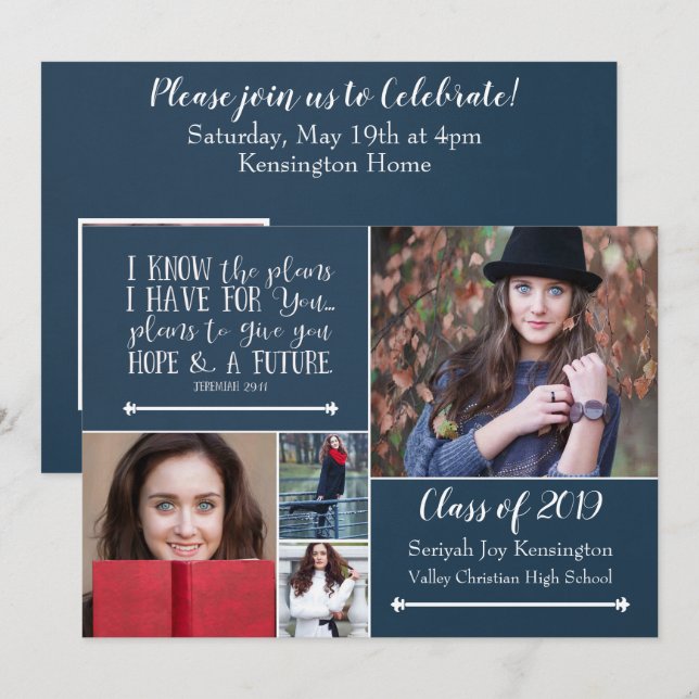 Christian Bible Verse Graduation Photo Collage Invitation (Front/Back)