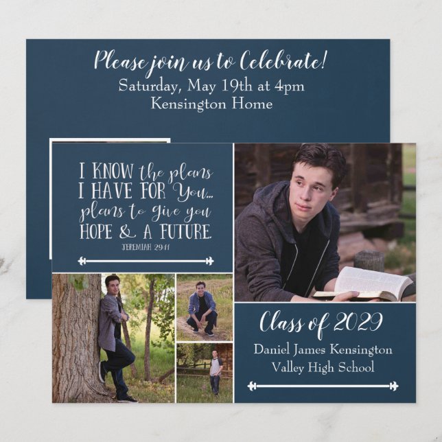 Christian Bible Verse Graduation Photo Collage Invitation (Front/Back)